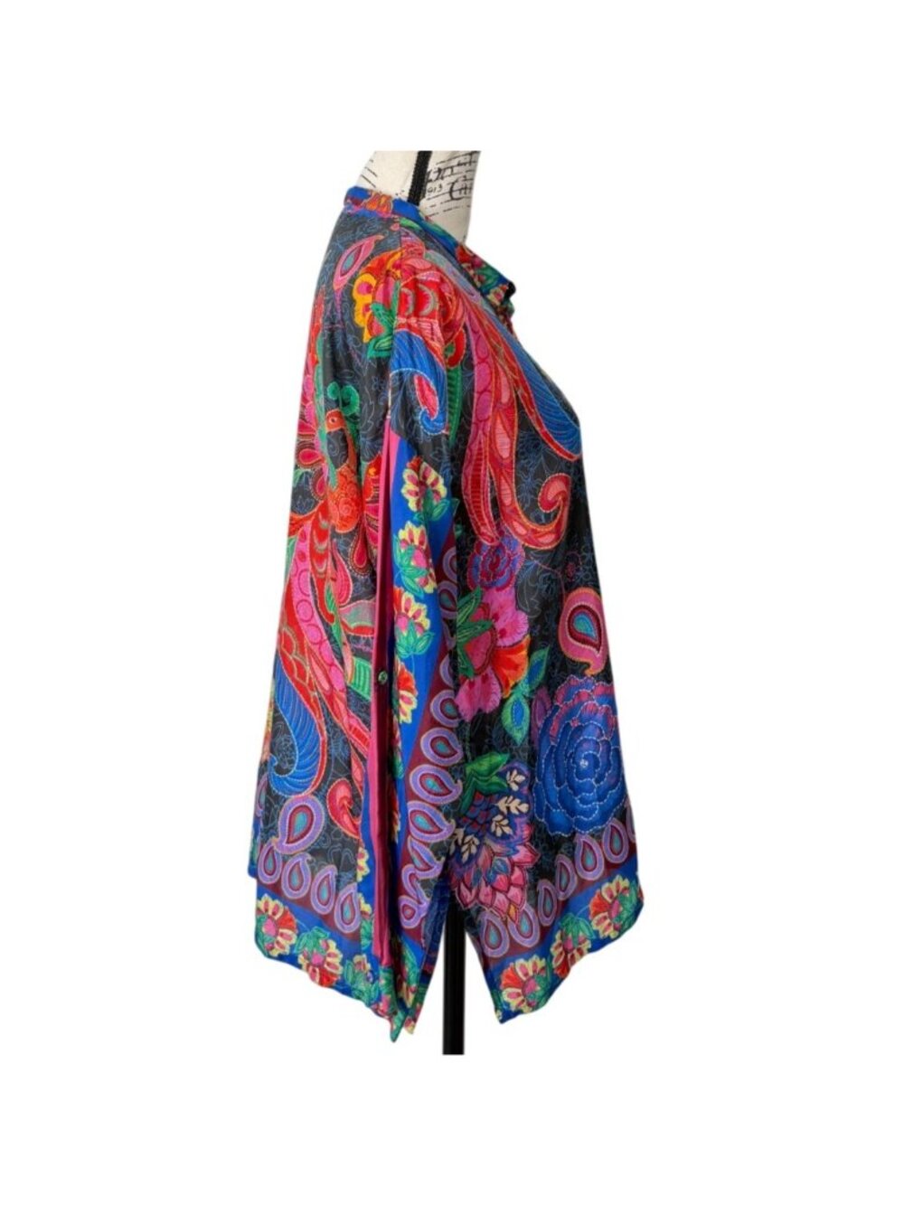 Johnny Was Womens Size S Audrey Oversize Blouse Silk Floral Button-Up $230 NEW - Picture 3 of 7